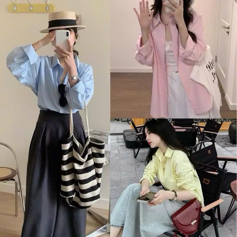 Áo kiểu nữ áo sơ mi nữ dài tay chất lụa cát full 5 màu pastel mùa hè Hàn Quốc Bốn mùa Qiho Women Shirt