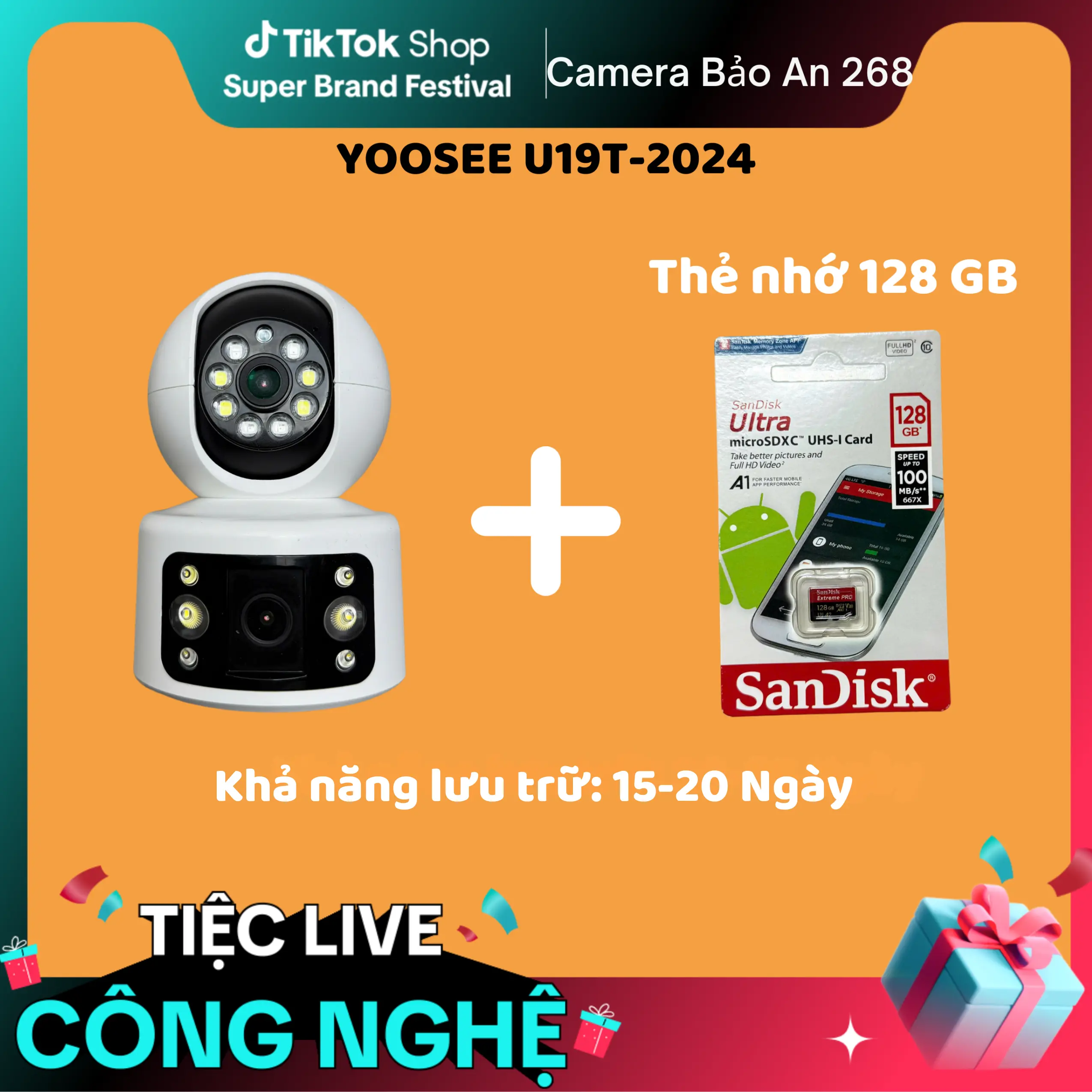 [HQD-COMBO] Yoosee Camera WIFI 2 Mắt Xoay 360 Độ + thẻ 128G lưu 20 ngày (trong nhà )