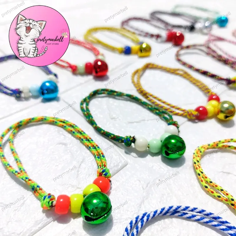 Kalung Prusik Lonceng 14mm Aksesoris Kucing Manik Lucu Murah Warna Warni 4