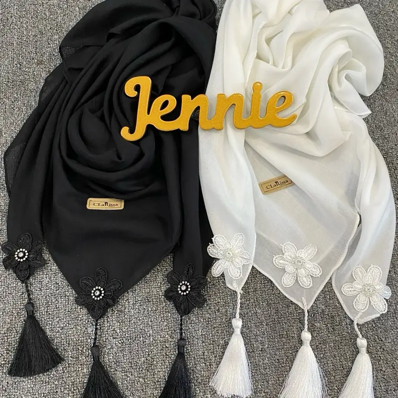segi empat sarah bunga tasel bahan voal model terbaru Kerudung Nyaman Lembut Muslim Square