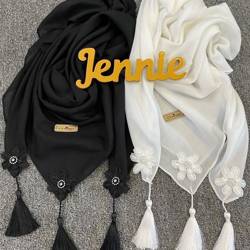 segi empat sarah bunga tasel bahan voal model terbaru Kerudung Nyaman Lembut Muslim Square 0