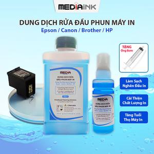 MediaInk Dung Dịch Ngâm Đầu Phun Máy In Canon Epson Brother HP Làm Sạch Đầu In Tặng Ống Bơm Cải Thiện Chất Lượng In
