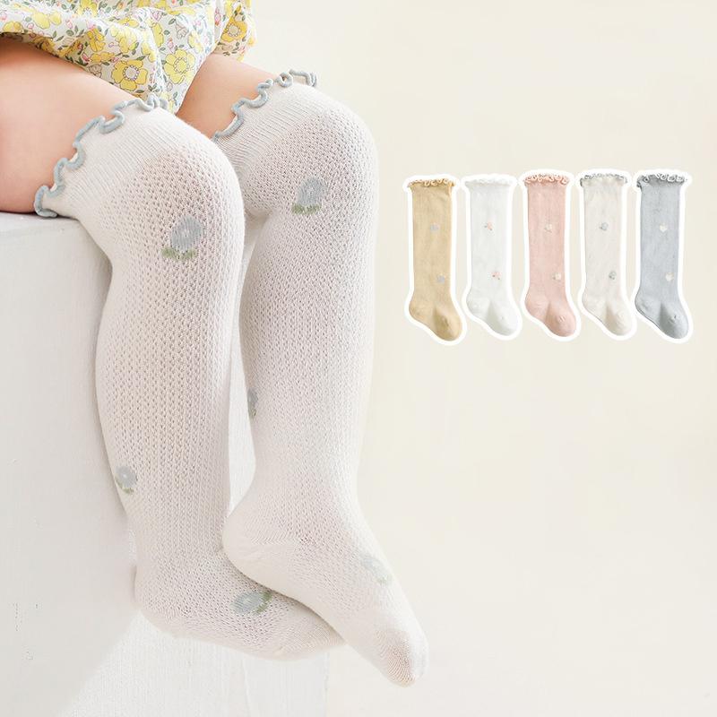 Tất Dài Cho Em Bé, Chất Liệu Cotton Mềm, Phong Cách Mùa Hè, Lưới Thoáng Khí, Tất Cao Đến Đầu Gối, Có Ren, Thích Hợp Cho Bé Gái Trẻ Sơ Sinh Và Trẻ Mới Biết Đi, Chống Muỗi, Tất Trẻ Sơ Sinh Và Trẻ Mới Biết Đi