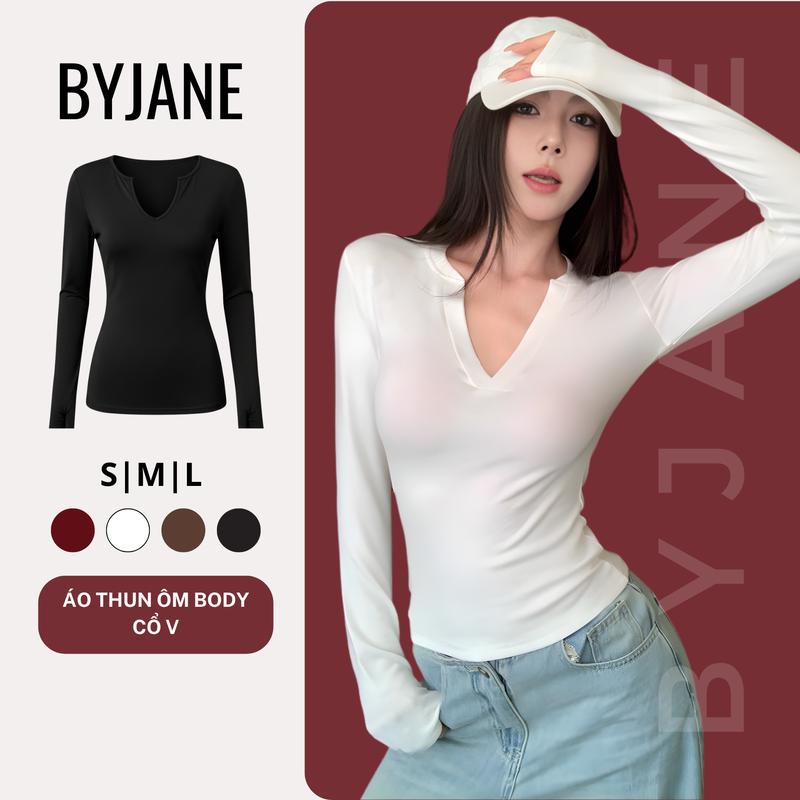   MỞ BÁN  Áo Thun Nữ Dài Tay Cổ Trụ Ôm Body Cotton 4 chiều BYJANE-976 