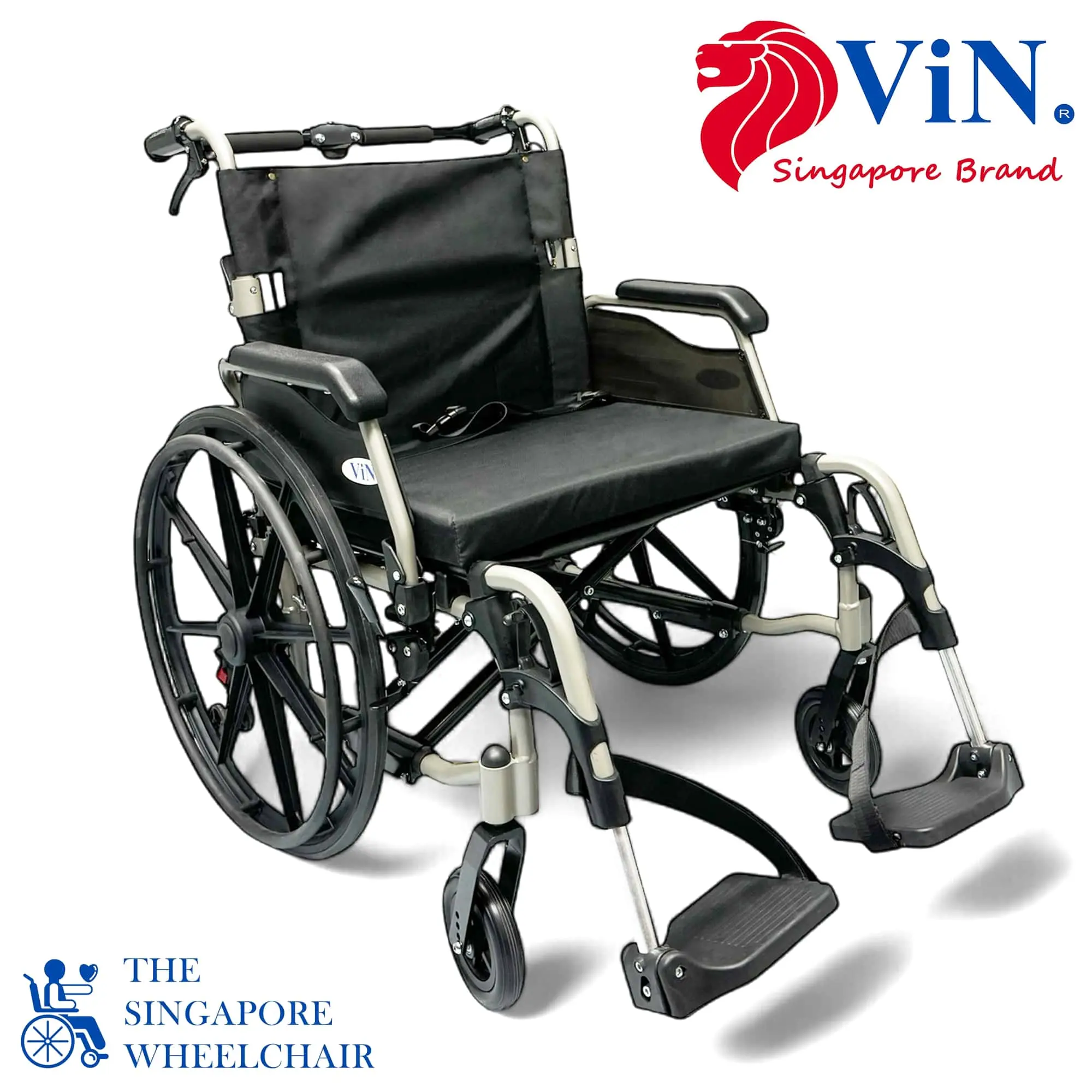 ViN-46AL | BIG Wheelchair | Hold 150 KG | 55 CM / 22 Inch Seat Width | Self Propelled | Armrest & Leg Rest Detachable Pushchair for Portable and Compact for Car Boots