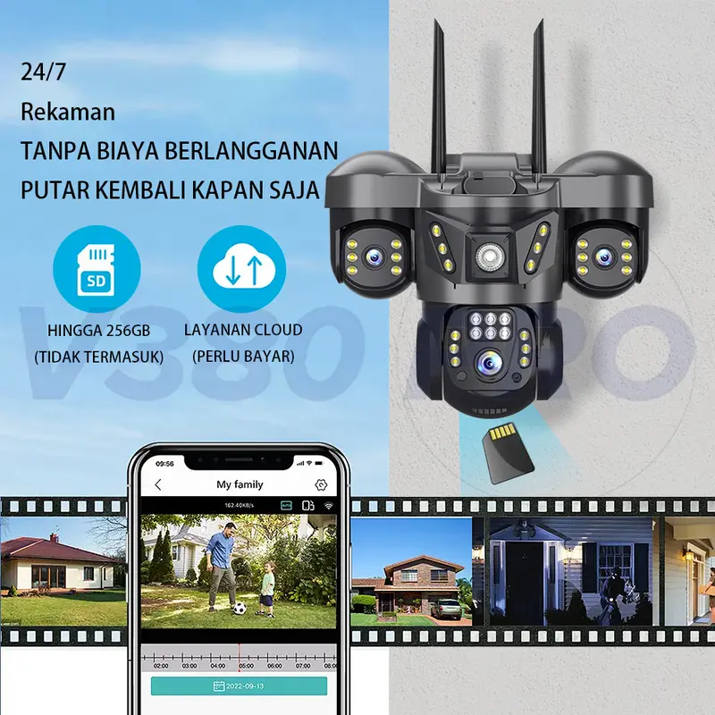 V380 Pro Kamera CCTV 3 Lens 10X Zoom Outdoor IP65 Waterproof Dorongan Informasi Alarm Cerdas 6