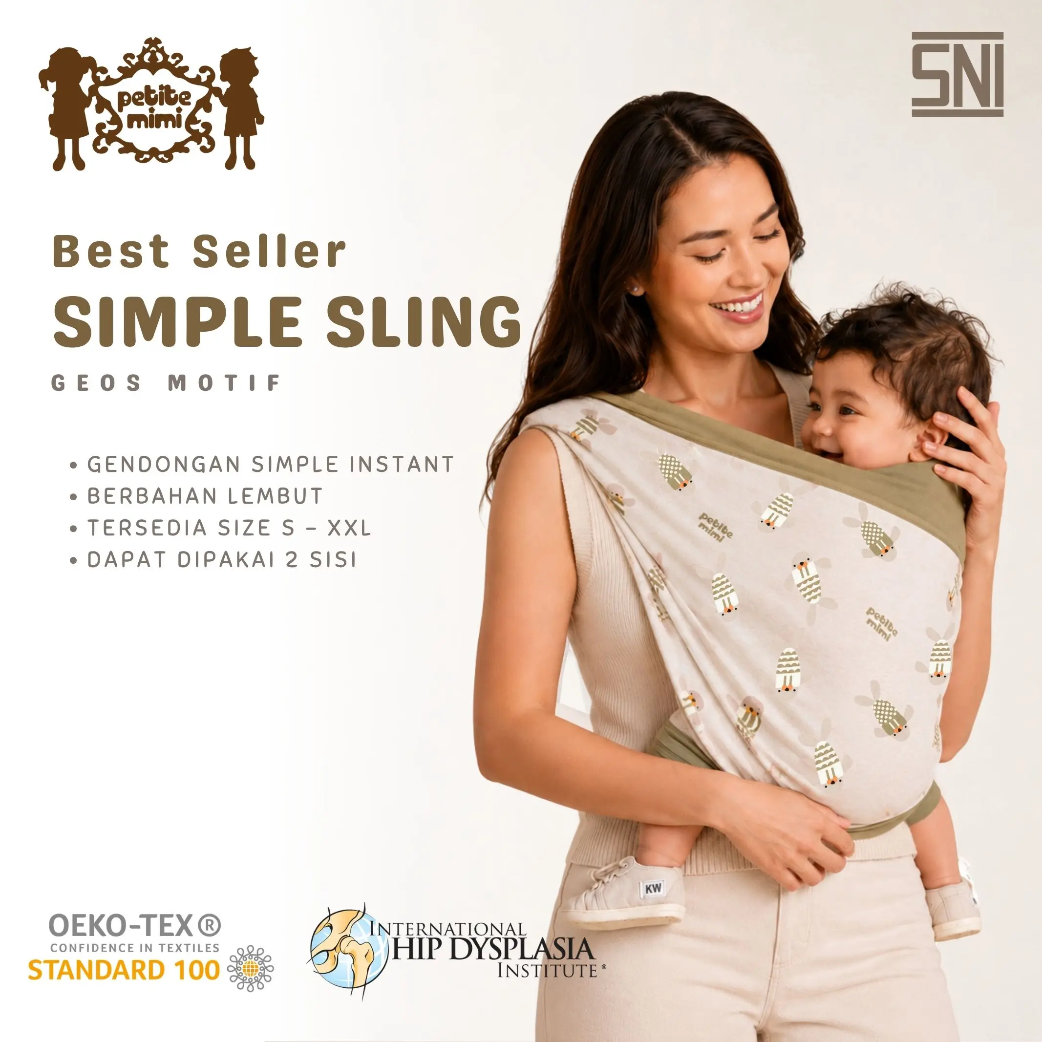 Petite Mimi Gendongan Simple Sling Motif Terbaru - Gendongan Kaos Bayi - Gendongan Motif SNI