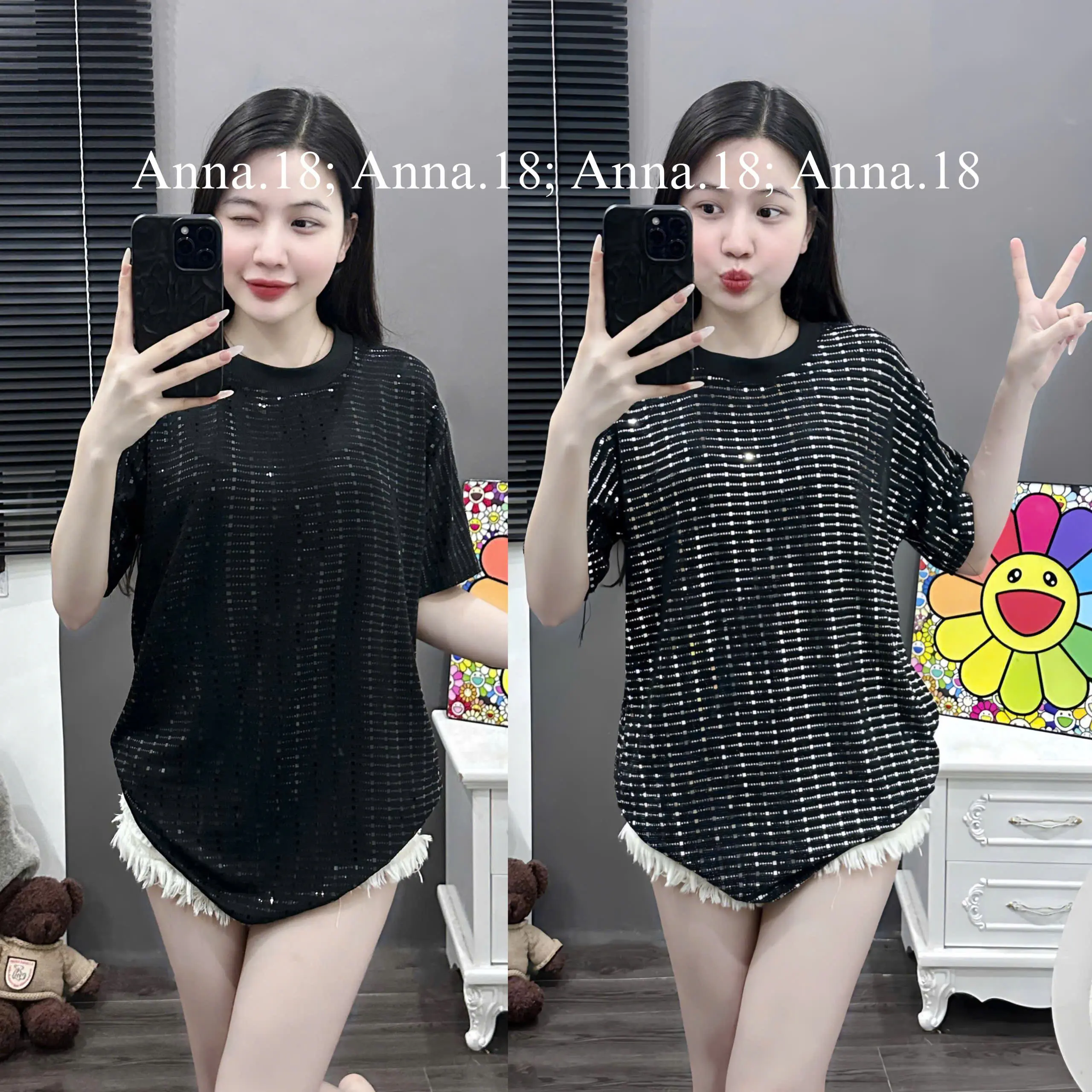 ÁO THUN BLING BLING form rộng   (BLING_ BLING Ô VUÔNG  ) Top Nữ Women Cổ Tròn ( MẪU CHỤP THẬT )