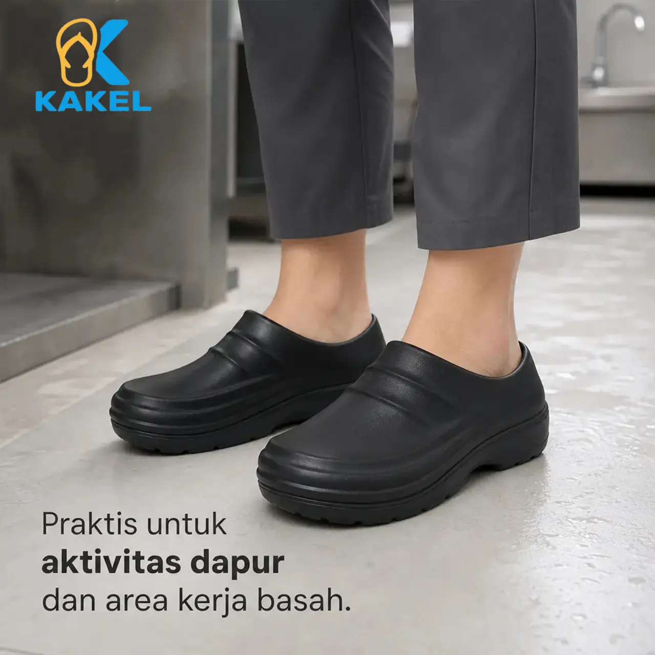 KAKEL Sepatu Koki Pria Sol EVA Tebal Anti Selip Tahan Lama Nyaman untuk Dalam & Luar Ruangan Safety Shoes Boots Kerja