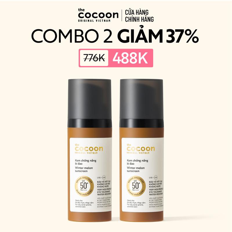 Combo 2 Kem chống nắng bí đao quang phổ rộng SPF 50 + PA ++++ Cocoon 50ml 