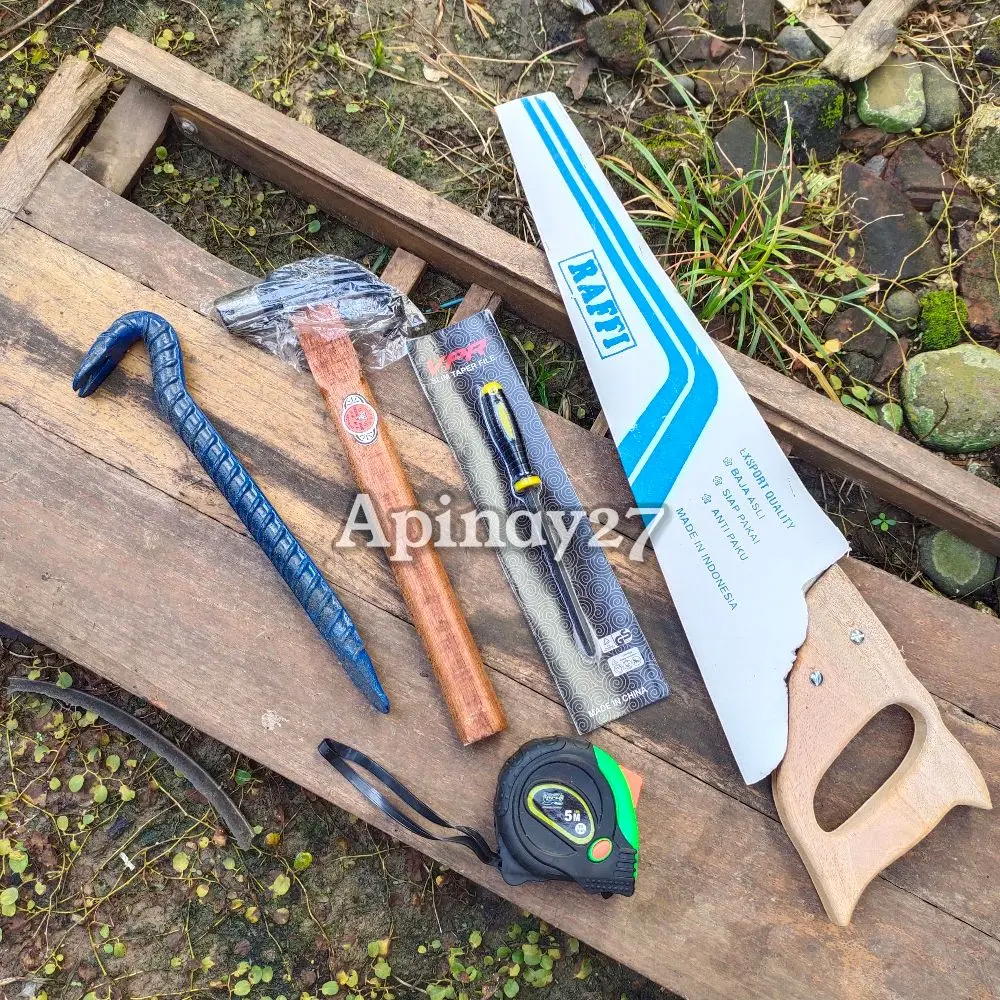 PROMO Paket Tukang Lengkap - Alat Perkakas Murah Gergaji Palu Kikir Meteran dan Linggis - Paket Tukang 5 Pcs Murah
