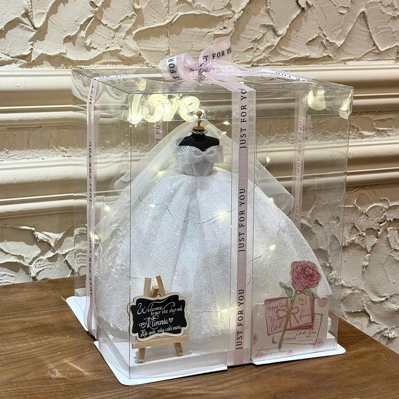 MINNIE Hộp Quà Túi Váy Cưới Mini Kim Tuyến Mịn Đẹp Lung Linh Tặng Người Yêu Vợ Bạn Thân Ngày Valentine 14 2 Sinh Nhật Ngày Cưới Combo Hộp Trong Suốt Túi Quà Váy Cưới Mini