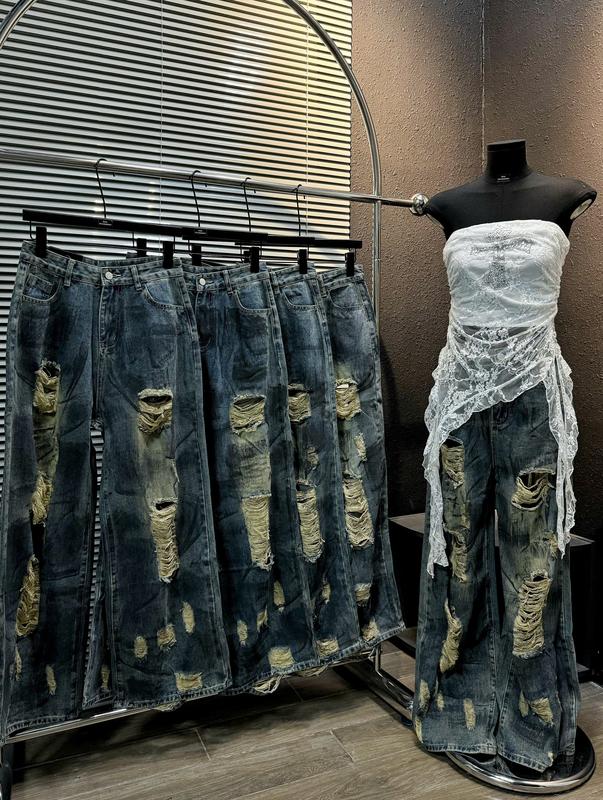 KGi_GZ Quần Jean Suông Dài (Quảng Châu) Wax Màu Nhiều Rách Trước Sau - 1928 - J666 Nữ Women Pants