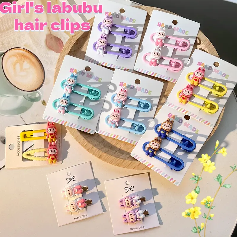 2024 autumn/winter new style girls' labubu  hair accessory fashion and cute cartoon doll fresh sweet hair clips for girls