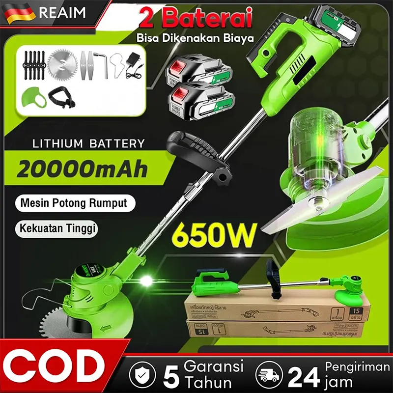 REAIM 188VF/288VF 120Menit Mesin Pemotong Rumput Tanpa Kabel Listrik Peralatan Potong Lengkap Rumput Baterai