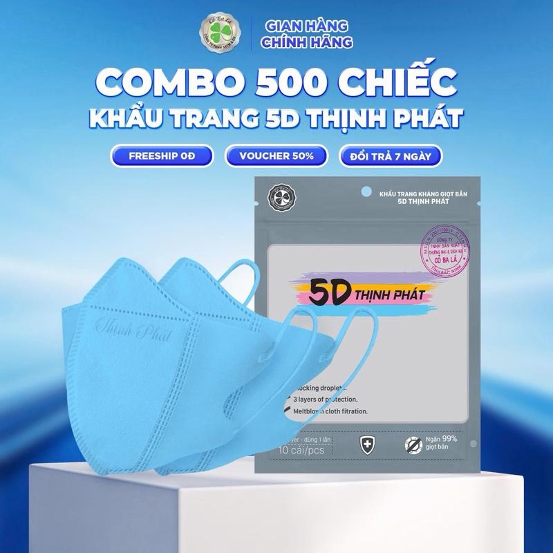    ĐA KHO   - COMBO 500 CHIẾC KHẨU TRANG 5D THỊNH PHÁT 3 Lớp Chất Liệu Vải Không Dệt Kiểu Dáng 3D Thông Minh An Toàn Và Thoải Mái Cho Sức Khỏe 