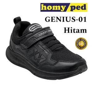 HOMYPED Sepatu Anak Sekolah Cowok Cewek Hitam Putih Perekat Tali Original Kekinian Size 29 sd 38 Fashion GENIUS