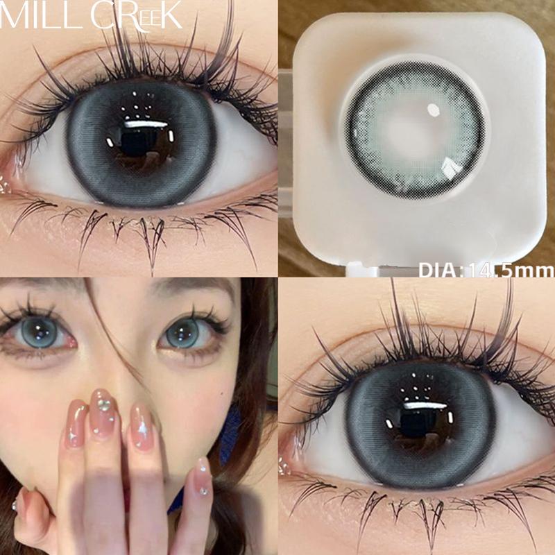  【Ice Sea Salt Mill Creek Blue Color Contact Lenses Myopia Degree 0-800 Degrees Large Diameter 14.5mm Blue Lenses lens  xanh 