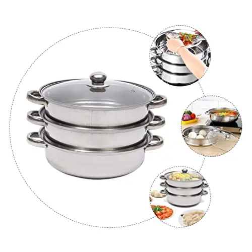 28CM Large Capacity Steamer Cooker Steam Pot Lids Household Vegetable Steamer Multi-functional Soup Pot Kitchen Utensils ；Steamer Pot for Cooking 11 inch Steamer Pot, 3-tier Multipurpose  Stainless Steel Steam Pot Cookware with Lid for Vegetable, 6