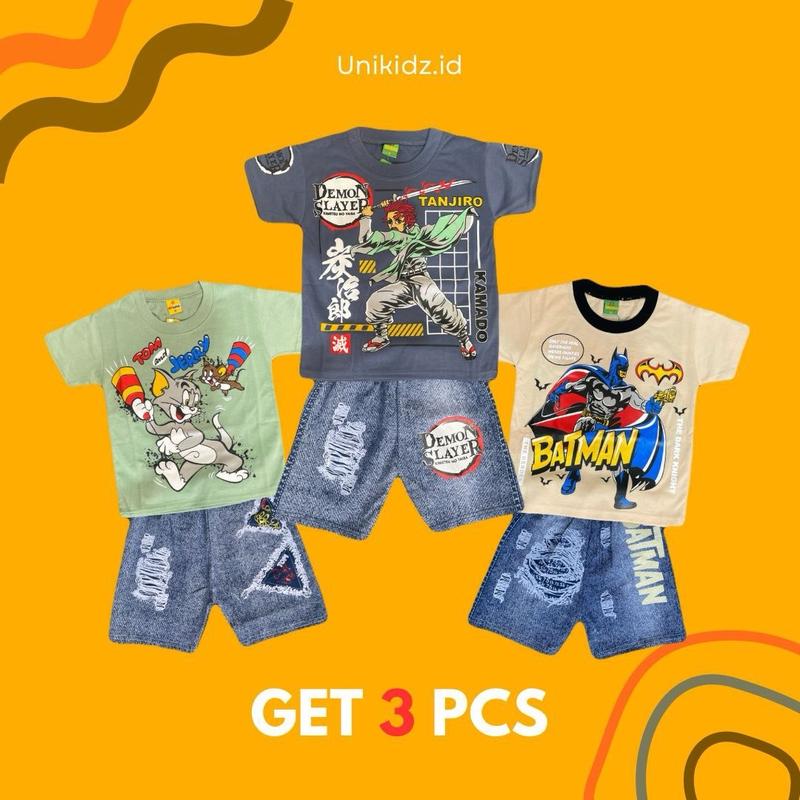 Unikidz 05 | 3 Setelan Anak Laki-Laki dari Bahan Cotton Combed dengan Motif dan Warna Acak - Fashion, Baju 1