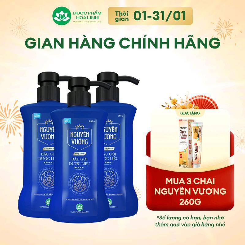 Combo 3 chai dầu gội dược liệu Nguyên Vương Sảng khoái dành cho nam chai 260g - Dành cho tóc nam giới dầu bết gàu ngứa