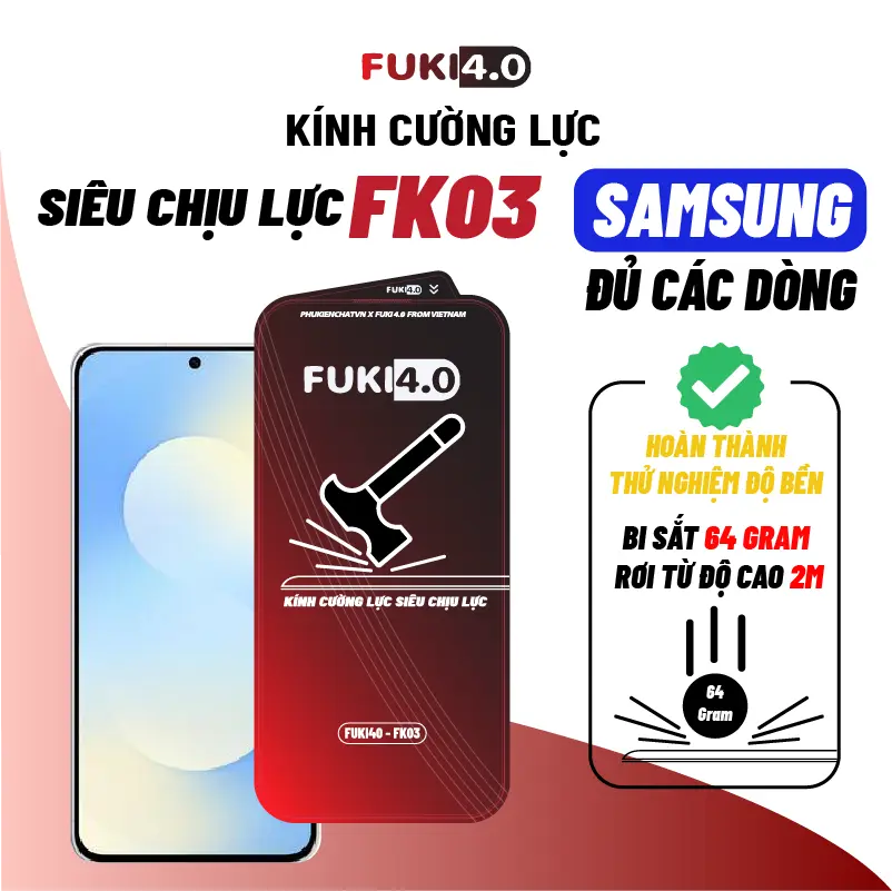 Kính cường lực siêu bền FUKI40 FK03 cho SAMSUNG a56 a36 a35 a07 a06 a05 a05s a04 a04s a04 core a12 a13 a14 a15 a16 a20 a20s a30 a30s a50 a50s a23 a24 a25 a26 a31 a33 a34 a35 a51 a52 a53 a54 a55 a71 a72 a73 s20fe s21fe s23fe s24fe