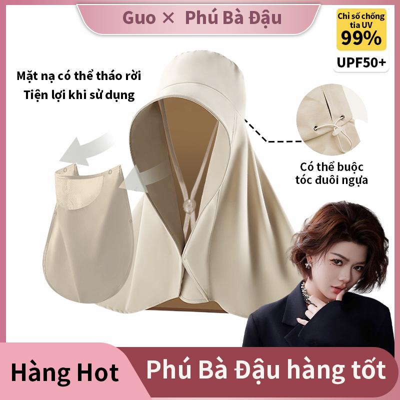 [Guo × Phú Bà Đậu]Mũ Chống Nắng, Thiết Kế Tiện Lợi, Mũ Rộng Vành, Khăn Choàng Lớn, Mặt Nạ Có Thể Tháo Rời Che Phủ Toàn Mặt, Chống Tia UV 99%, Thích Hợp Cho Tóc Đuôi Ngựa, Phiên Bản Nâng Cấp