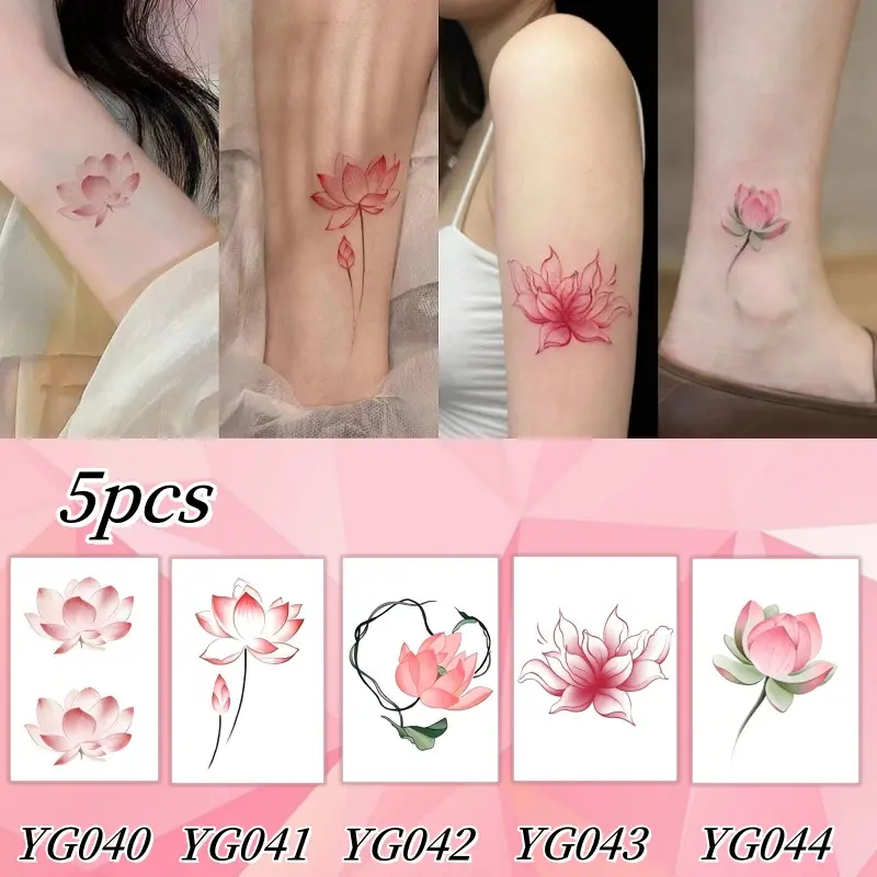 Hình xăm hoa sen nở, màu hồng, dễ thương và thời trang, dành cho ngực của bé gái, miếng dán hình xăm không thấm nước, hình xăm tạm thời 7 ngày, miếng dán da 8