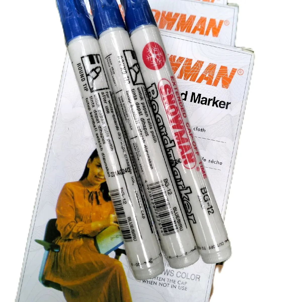 Spidol snowman whiteboard BG12 warna biru isi 12 pcs