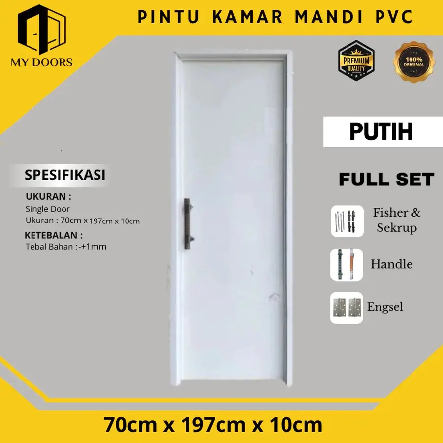 Pintu Kamar Mandi PVC Bahan Tebal Polos Minimalis Dengan Handle Mewah