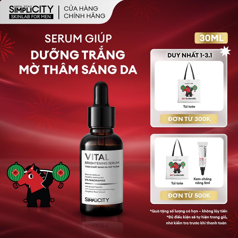 Serum giúp dưỡng trắng mờ thâm 30ml cho nam Men Stay Simplicity Vital Facial Skin Brightening với Niacinamide 5%
