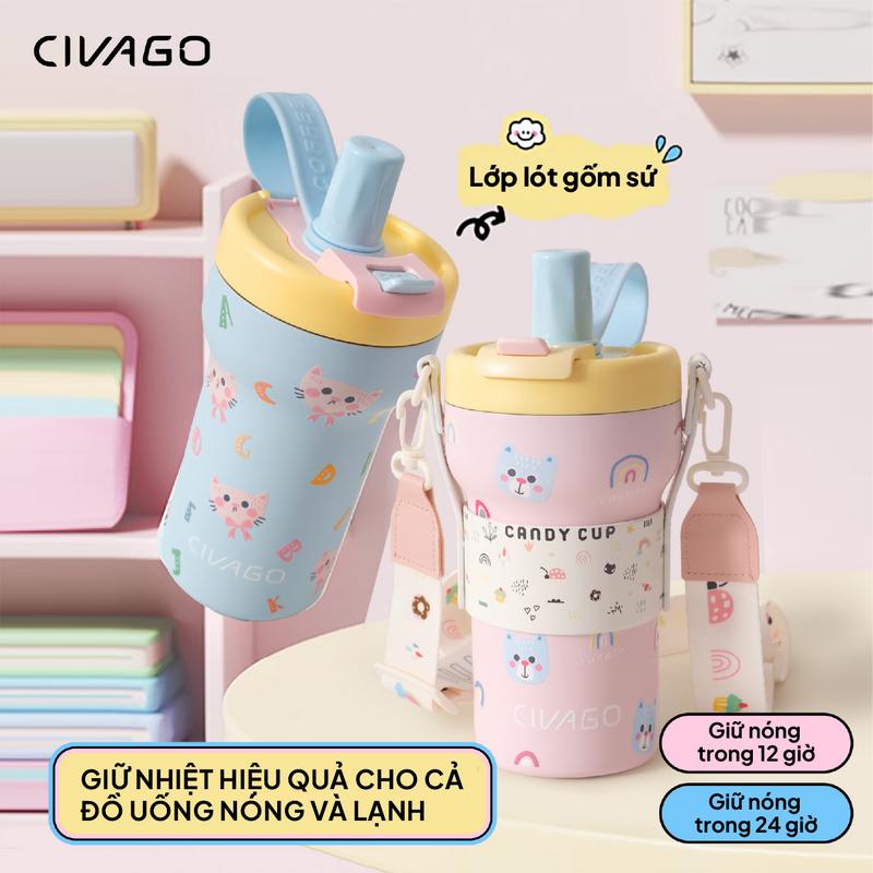  CIVAGO  22OZ  Ly uống nước bằng gốm giữ nhiệt có ống hút thiết kế dễ thương và thẩm mỹ thích hợp cho nữ – ly cà phê giữ nhiệt mang đi 