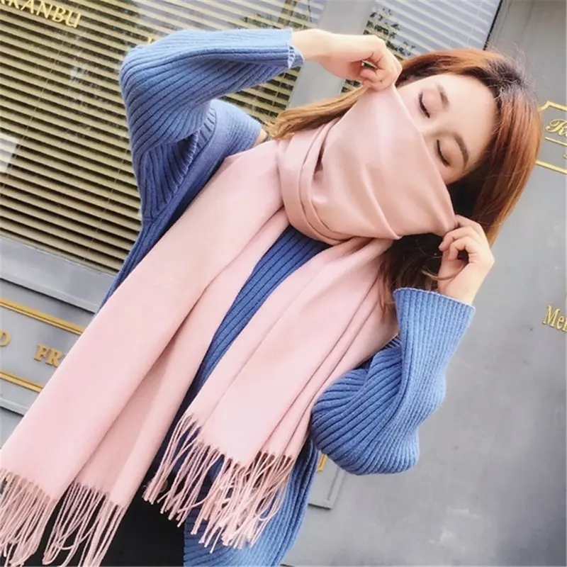 Khăn Quàng Cổ Cashmere Màu Trơn Có Tua Rua Cho Nữ, Khăn Quàng Cổ Dài Và Mỏng Cho Nữ, Khăn Choàng Nữ (Phong Cách Mỏng), Xuân Thu, Plain 8