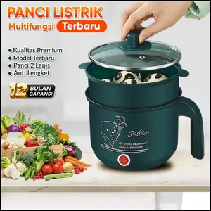 Panci Listrik Elektrik Free Kukusan Plastik Steel /Anti Lengket/Teflon Listrik/Panci Penggorengan 0.8L Hijau Putih