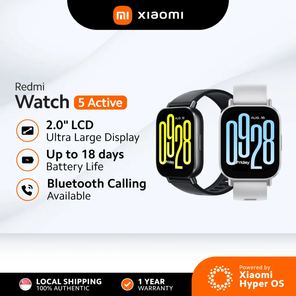 Xiaomi Redmi Watch 5 Active | Ultra-Large LCD Display | Bluetooth Phone Call | 18 Days Battery | 5ATM Water Resistance