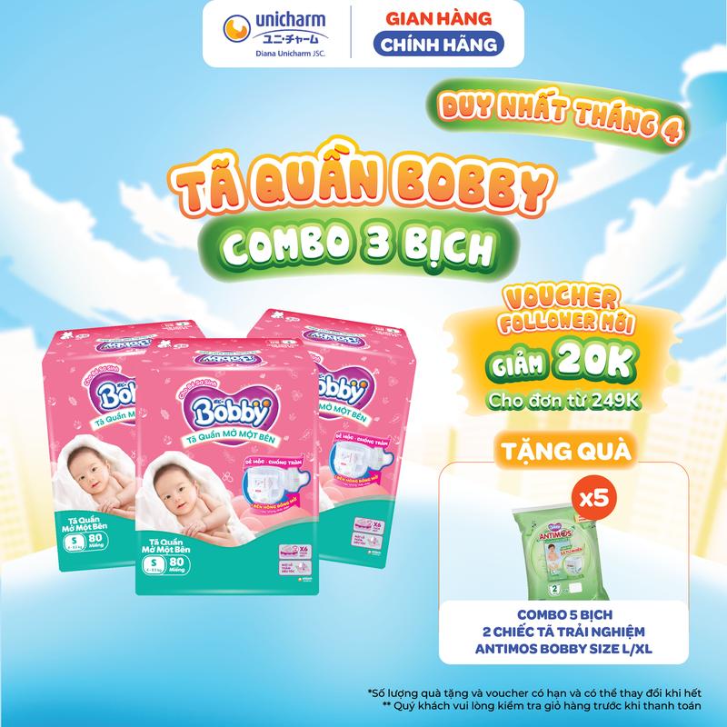 [LS] Combo 3 Tã/bỉm quần Mở Một Bên Bobby - Tiện Lợi, Dễ Mặc - Size NB 70+6/S 80/M 62 Miếng