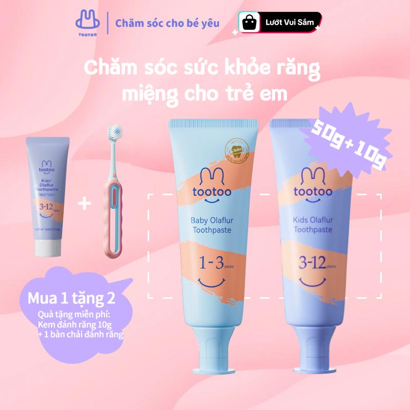  Kem đánh răng trẻ em tootoo olaflur 1-3-12 tuổi kem đánh răng trẻ em chứa florua giúp ngăn ngừa sâu răng Cho Bé,trắng răng ngừa sâu răng khử mùi hôi miệng cho bé-Tặng kèm bàn chải đánh răng + 10g kem đánh răng 
