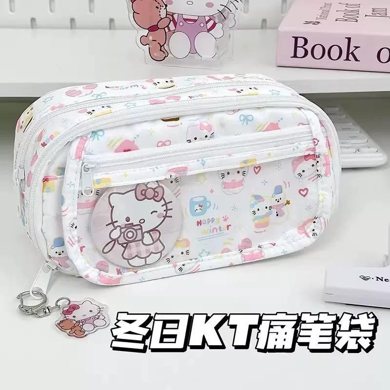 Túi đựng bút Hellokitty cỡ lớn 6 ngăn KAMI TB60 túi đựng mỹ phẩm Hộp bút Hello kitty vải họa tiết trong suốt đáng yêu tiện lợi phong cách Hàn Quốc