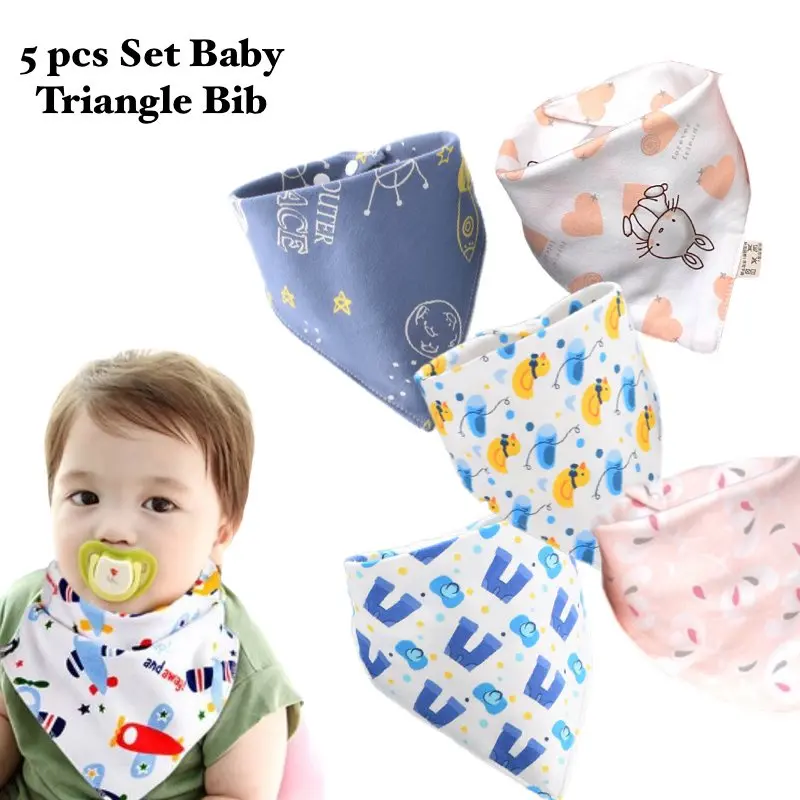 5pc Set Baby Bib Triangle Cotton Scarf for Feeding