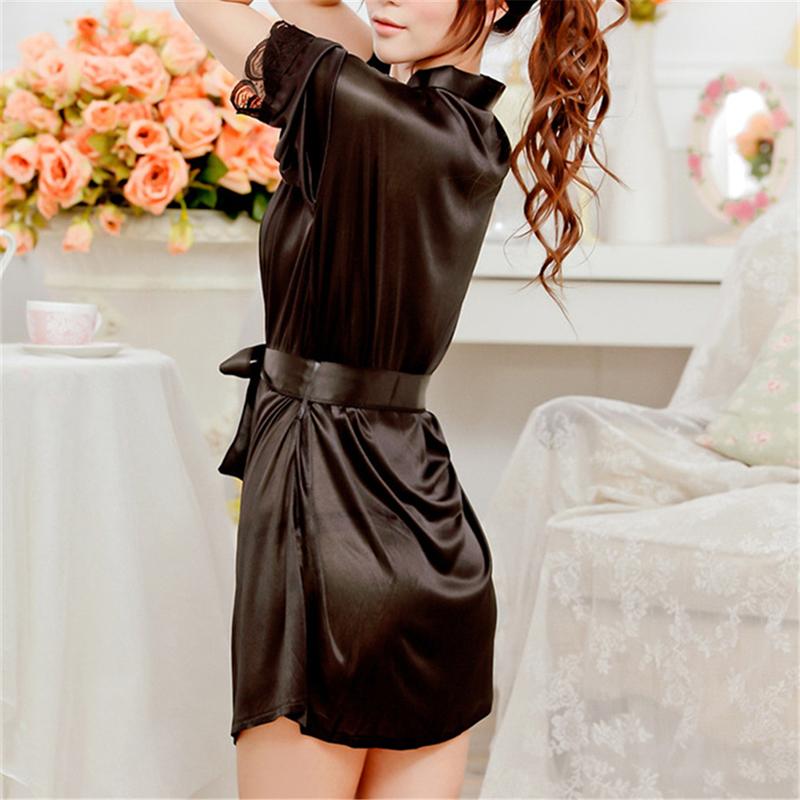 Product Introduction of Hot Women Sexy Faux Satin Lace Silk Underwear Lingerie Nightdress Sleepwear Robe 27