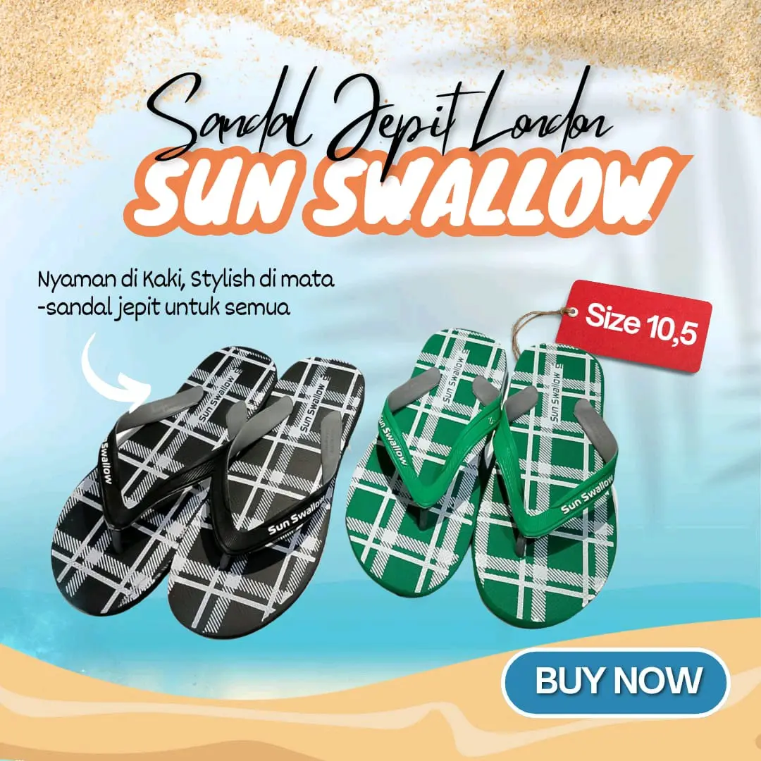GROSIR 1/2 LUSIN!!! Sandal Karet Sun Swallow Motif London dan Kulit Emas putih red cowo fleksibel sexy