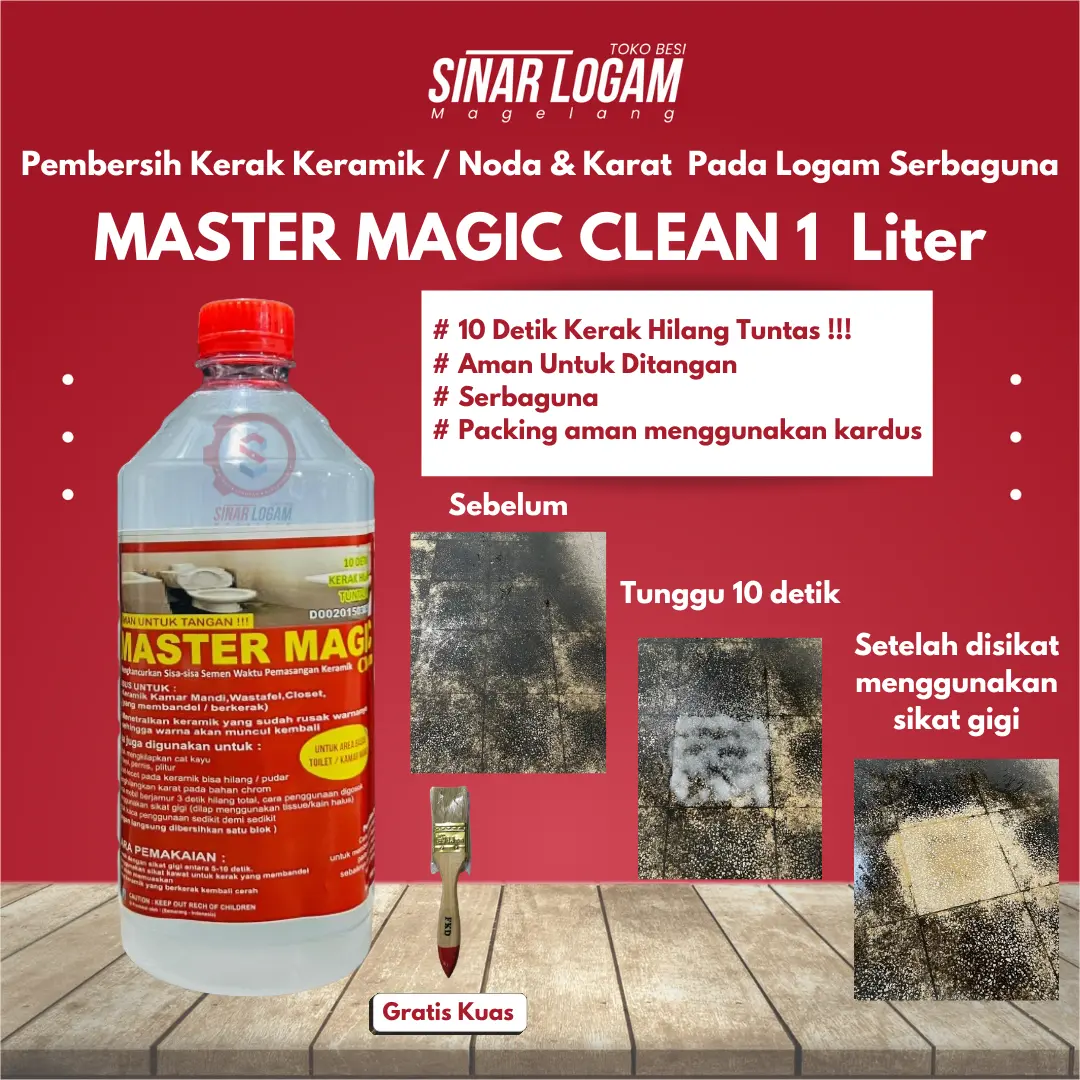 PEMBERSIH KERAMIK CAIRAN PEMBERSIH KERAK KAMAR MANDI PEMBERSIH KARAT DAN NODA LOGAM PEMBERSIH JAMUR KACA SERBAGUNA MASTER MAGIC CLEAN 1 LITER
