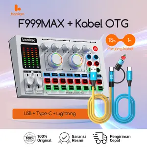 Bonkyo F999MAX Sound Card Metal Bluetooth Live Streaming Karaoke 100% Original Garansi Resmi Kabel OTG 1.5m untuk Laptop