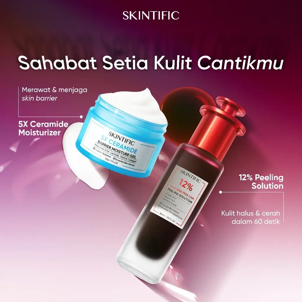 SKINTIFIC 2pcs Paket-Skincare Set|Acid Peeling Solution Serum 30ml + 5X Ceramide Barrier Moisturizer Gel