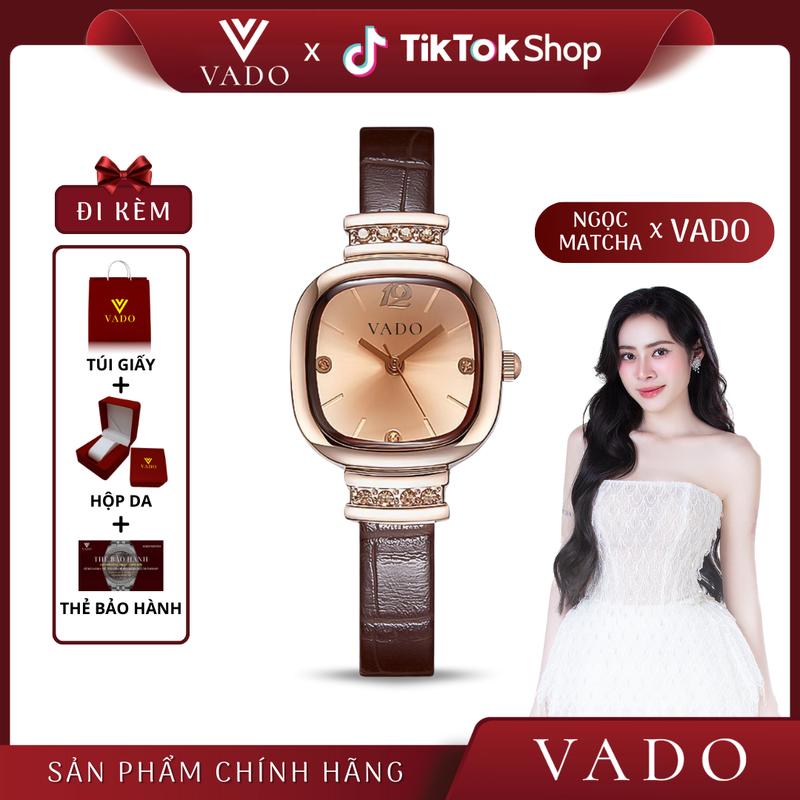 [VADO25] Đồng Hồ Nữ Mặt Vuông, Dây Thật, Mặt Đính Đá Sang Chảnh - DH330 VADO
