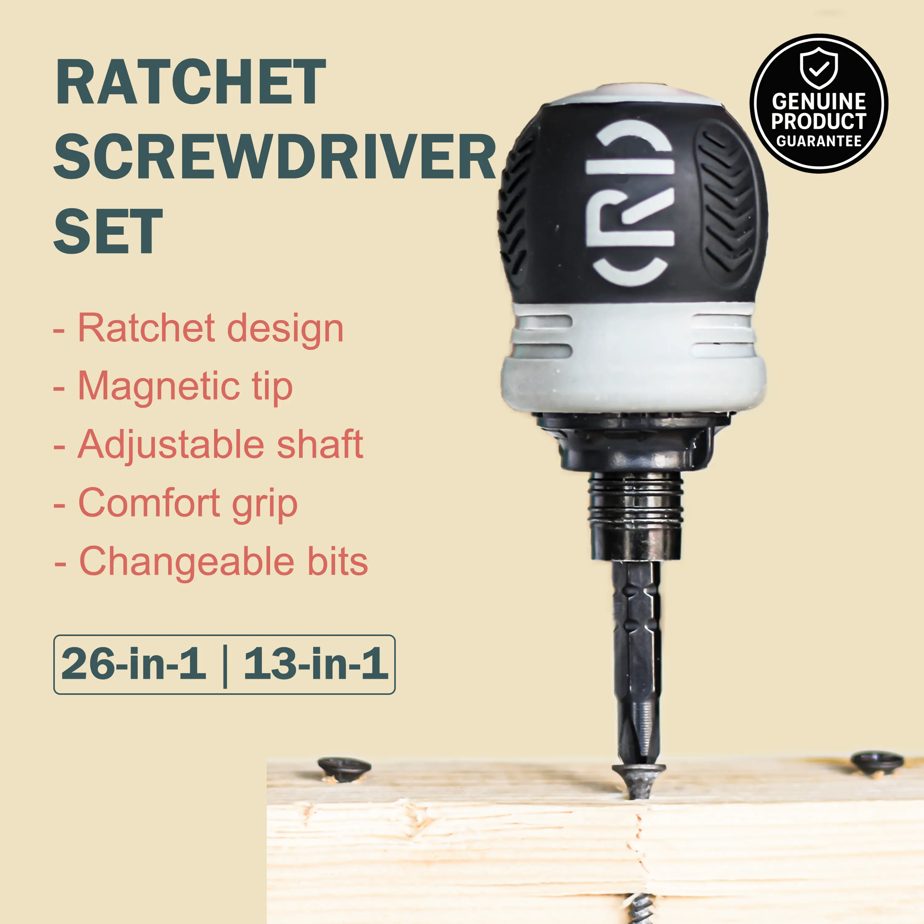 [26-in-1 Ratchet Screwdriver Set] - [Tough CRV Material -  Robust & Durable] - [Adjustable 3-Way Ratchet Design] Compact / Flexibility / Magnetic Bit Head / Telescopic / Flathead Phillips Hex Trox Tri-wing / Hand Tool Set / Iconic Mini Hand Tool