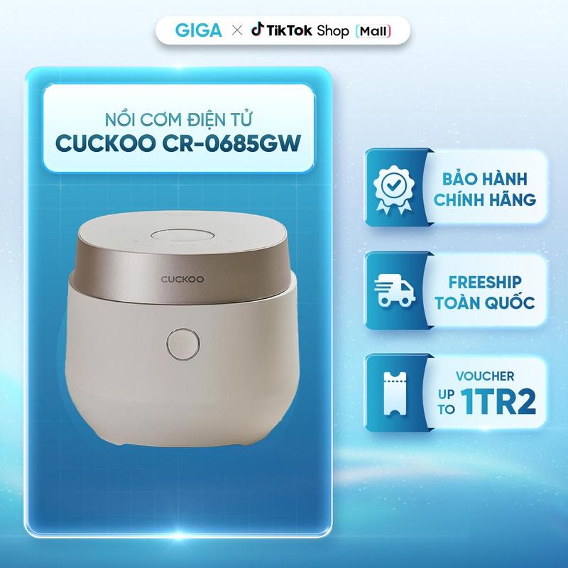 Nồi cơm điện tử Cuckoo CR-0685GW 1.08L 630W - Điều khiển cảm ứng - Nấu cơm cháo gạo lứt hầm ủ sữa chua...