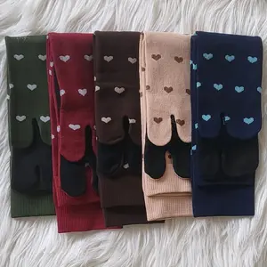 1 Lusin kaos kaki jempol nilon motif hati kecil wanita muslimah dewasa Hitam Kulit Panjang