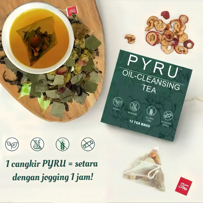 【PYRU】Minuman Herbal Alami – Tanpa Ekstrak Teh, Bebas Kafein, 12 Sachet per Kotak, Mengandung 10 Esensi Herbal Seperti Mawar Merah, Daun Teratai, dan Biji Cassia. Pilihan Sehat untuk Merawat Tubuh dan Kulit. 2