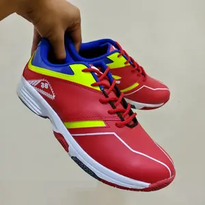 Sepatu Badminton Pria Merah Hiau Stabilo Olahraga Sport Tenis